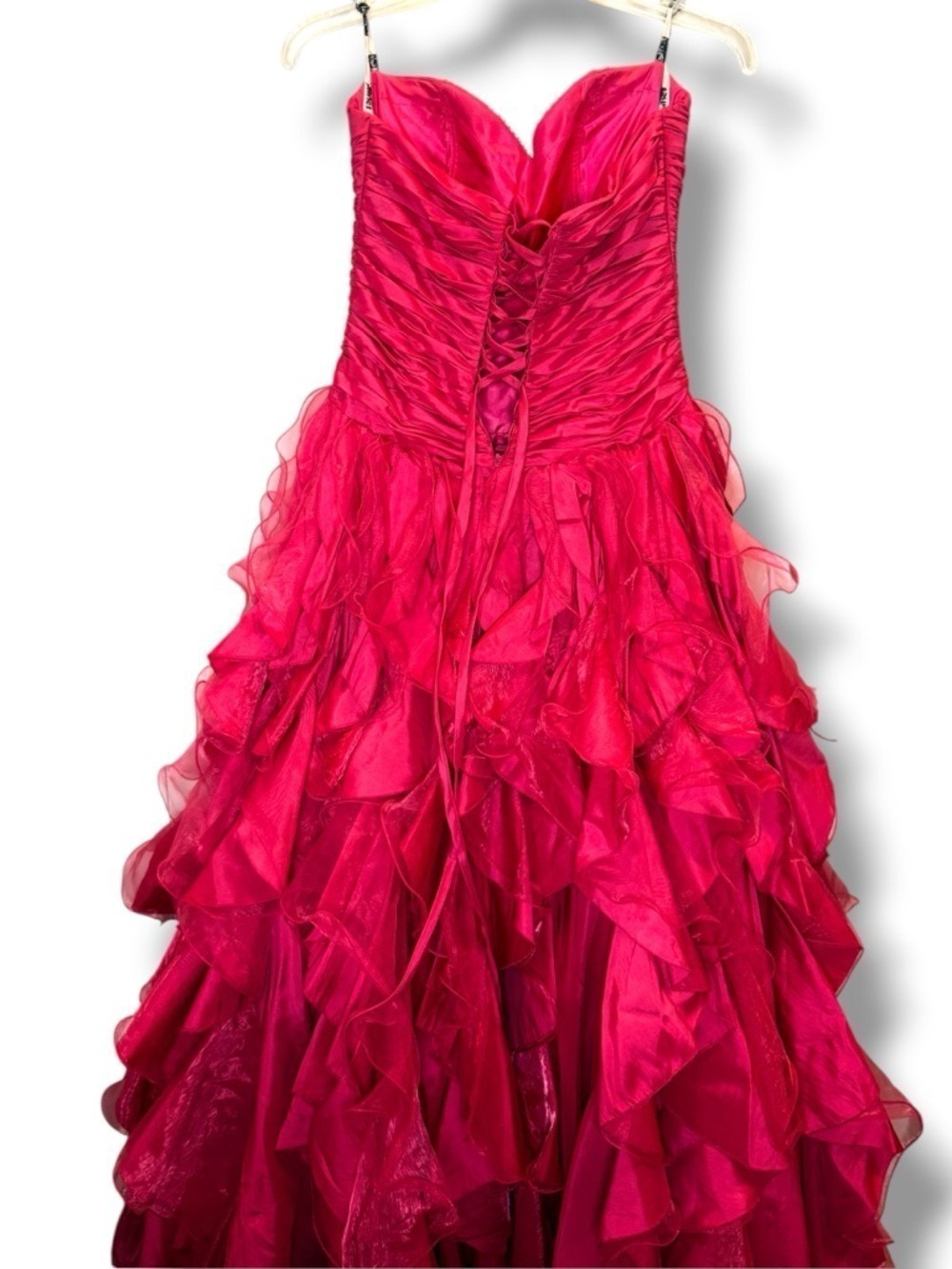 Hot Pink Formal Gown Medium Ruffled Tiered Princess Sequins - Picture 4 of 10